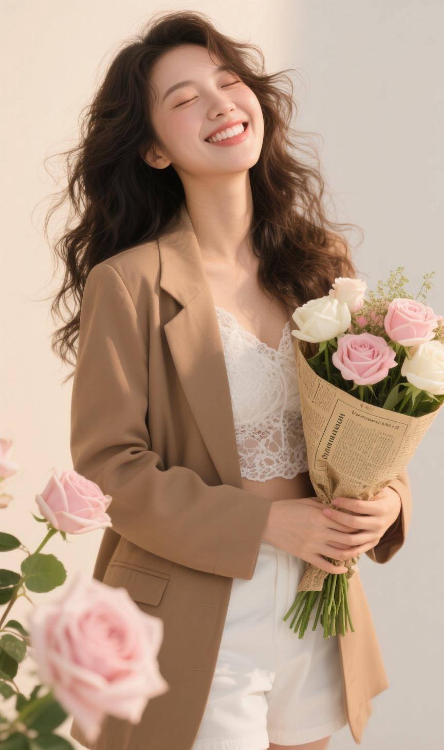 หญิงสาวชาวเกาหลีที่สวยและร่าเริง