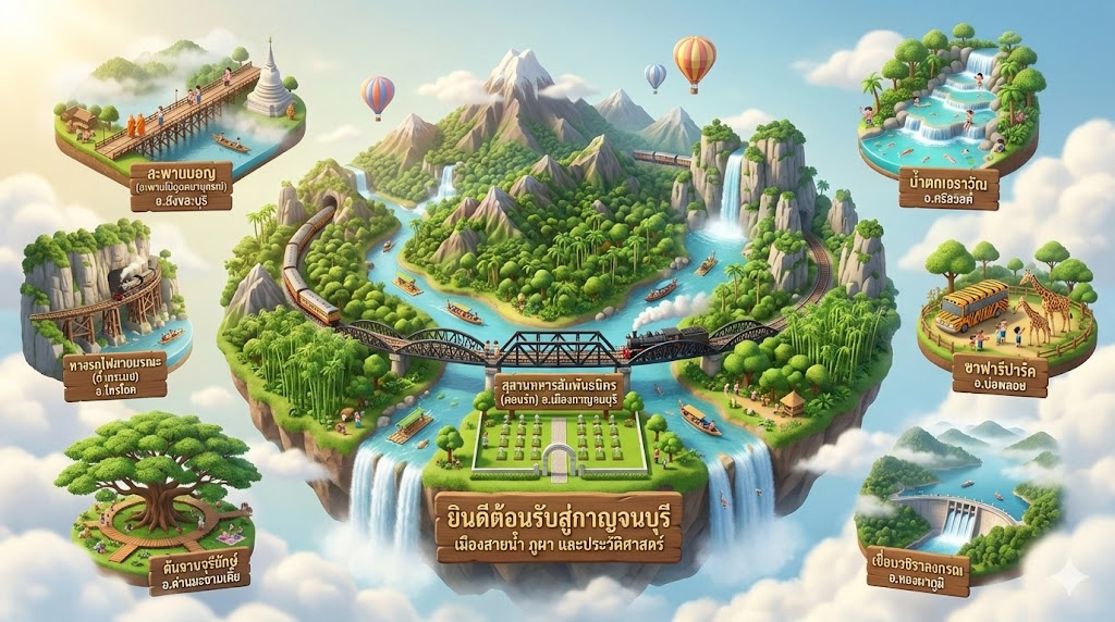 Prompt สำหรับสร้างภาพ 3D แผนที่จังหวัดกาญจนบุรี