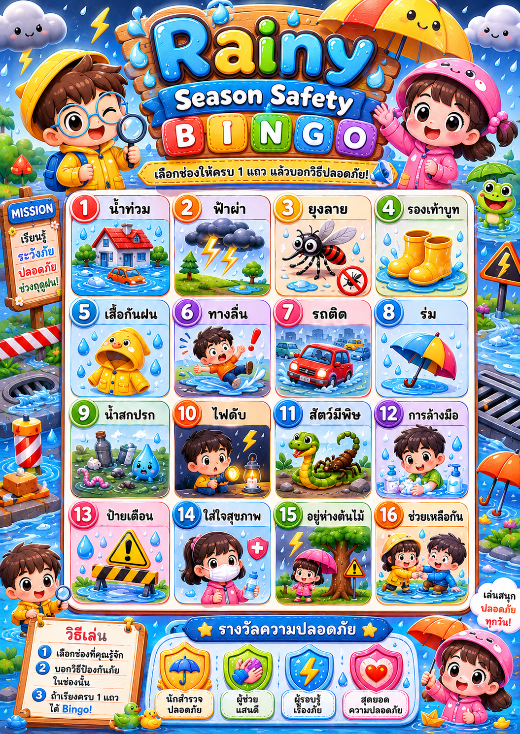 บอร์ดเกมส์ บิงโก เรื่อง ภัยที่มากับฤดูฝน (กระดานเกมส์)