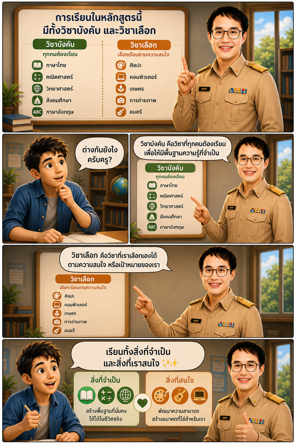 การเรียนในหลักสูตรนี้ มีทั้งวิชาบังคับ และวิชาเลือก