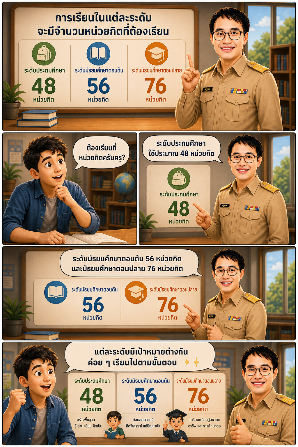 การเรียนในแต่ละระดับ จะมีจำนวนหน่วยกิตที่ต้องเรียน