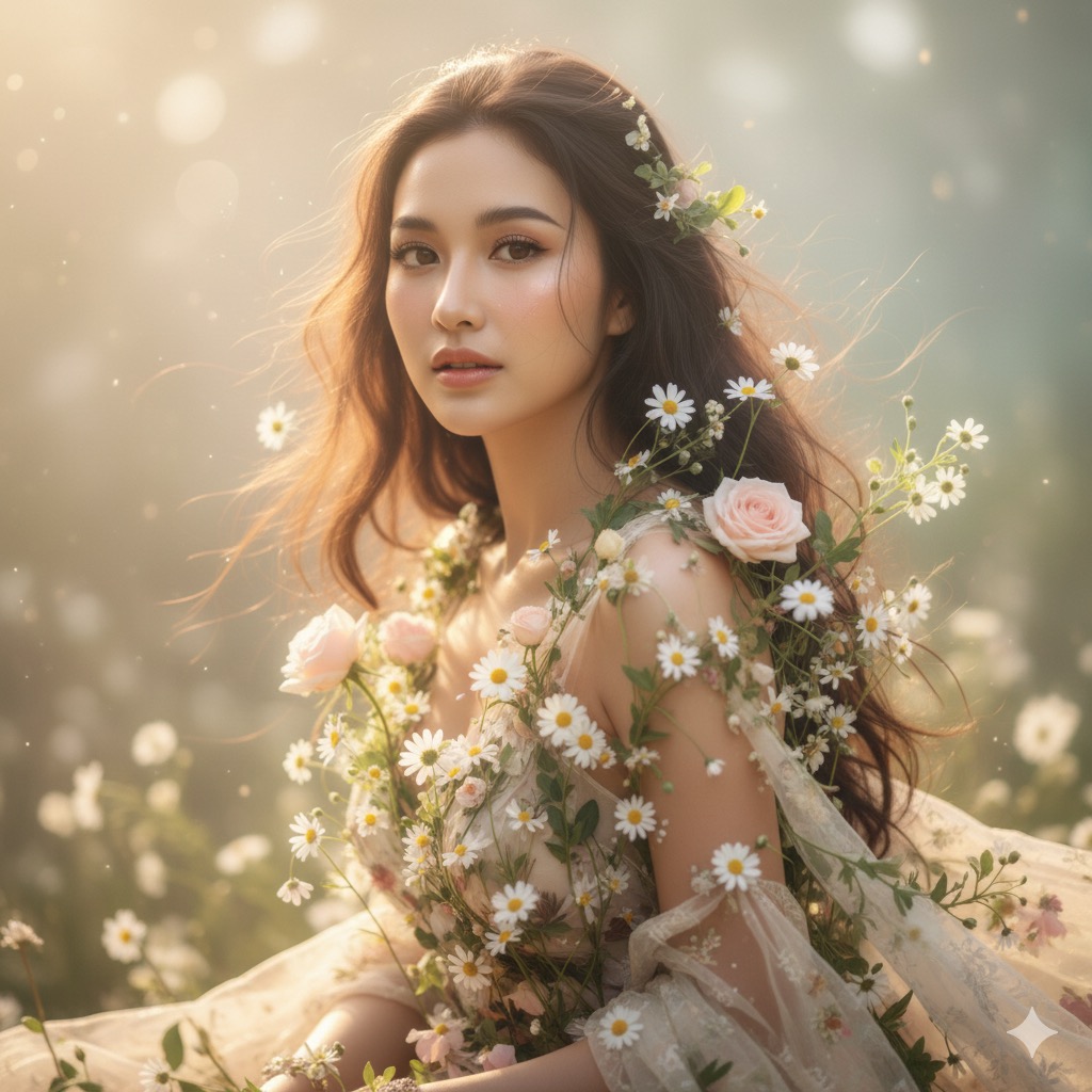 สาวสวยน่ารักกับดอกไม้