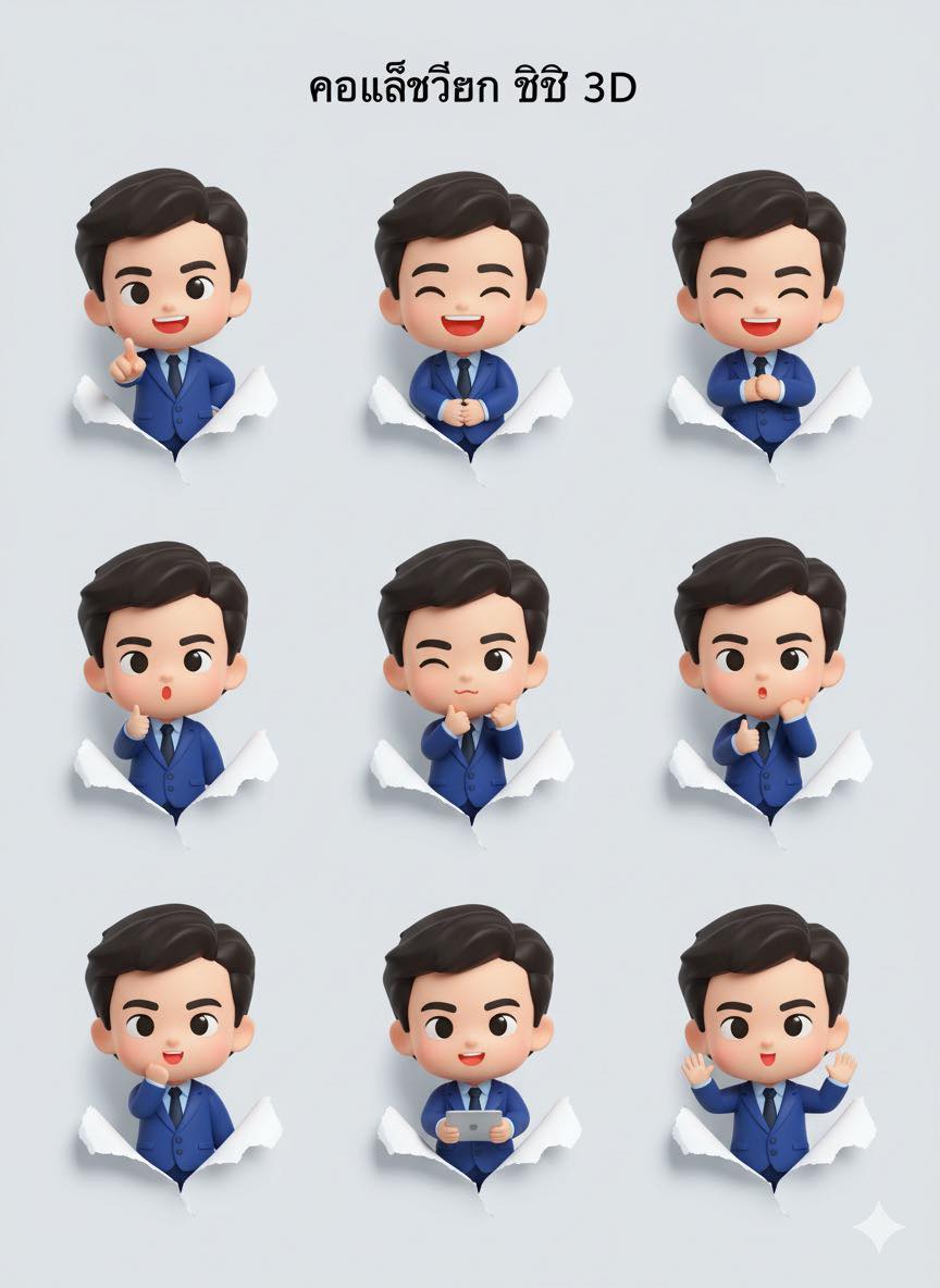 คอลเล็กชั่นภาพประกอบดิจิทัลสไตล์ชิบิ 3 มิติที่น่ารัก 9 ภาพ