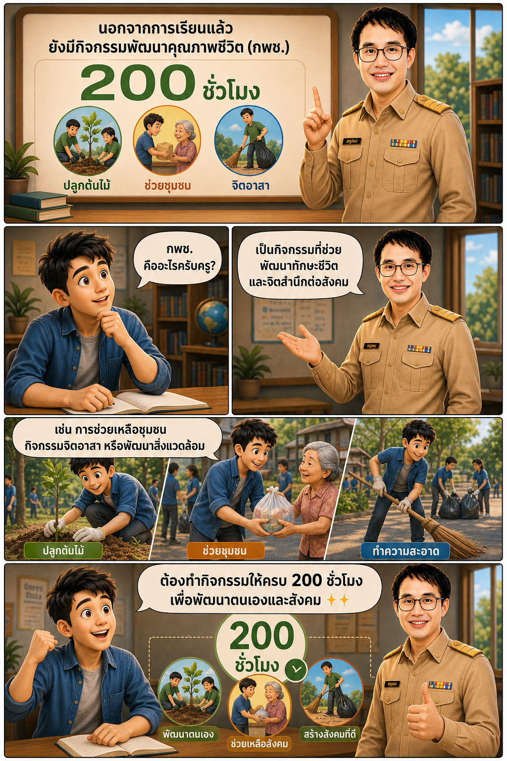นอกจากการเรียนแล้ว ยังมีกิจกรรมพัฒนาคุณภาพชีวิต (กพช.)
