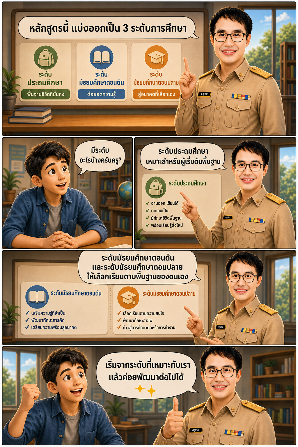 หลักสูตรนี้ แบ่งออกเป็น 3 ระดับการศึกษา