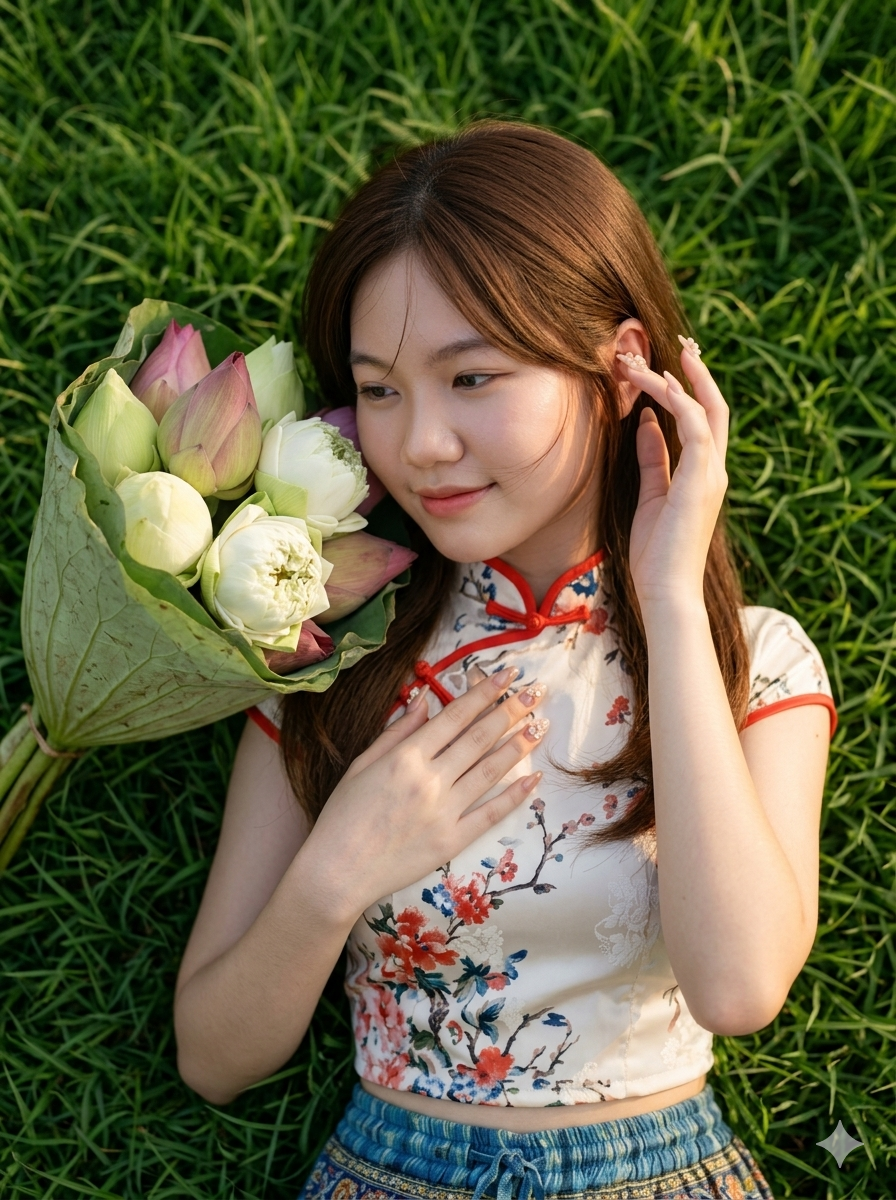 ภาพสาวสวยนอนพื้นหญ้า