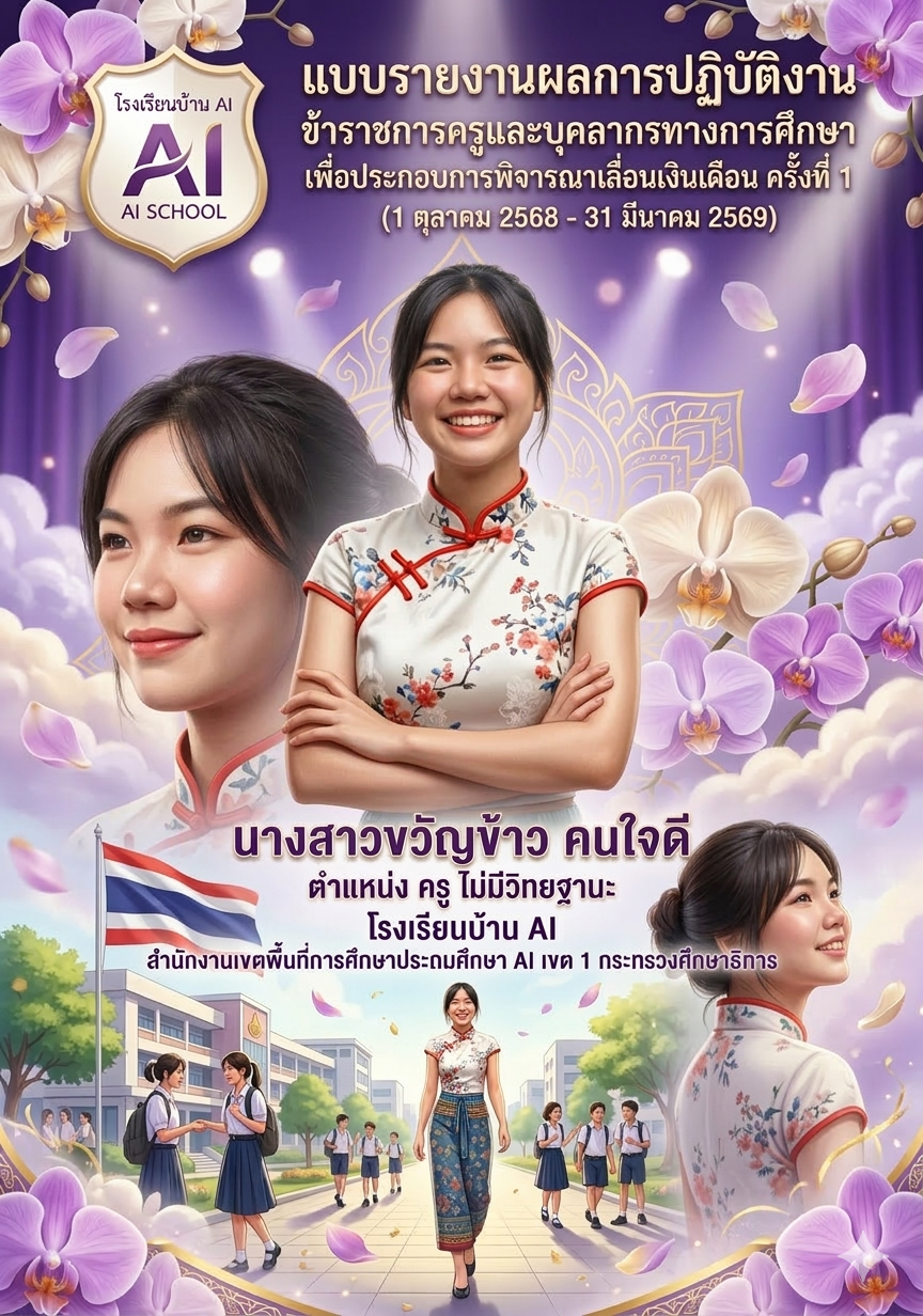 ปกรายงานผลการปฏิบัติงานสีม่วงสดใส