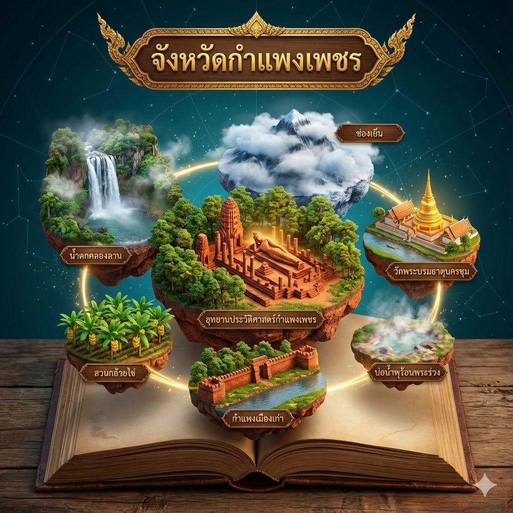 แผนที่ "จังหวัดกำแพงเพชร" สไตล์ไดโอรามาหนังสือป๊อปอัพ