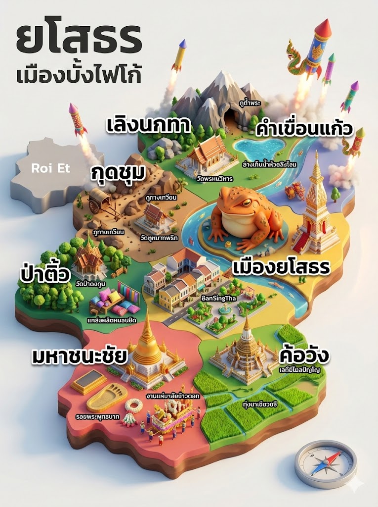 แผนที่ 3D สไตล์การ์ตูนอนิเมชั่น "จังหวัดยโสธร"