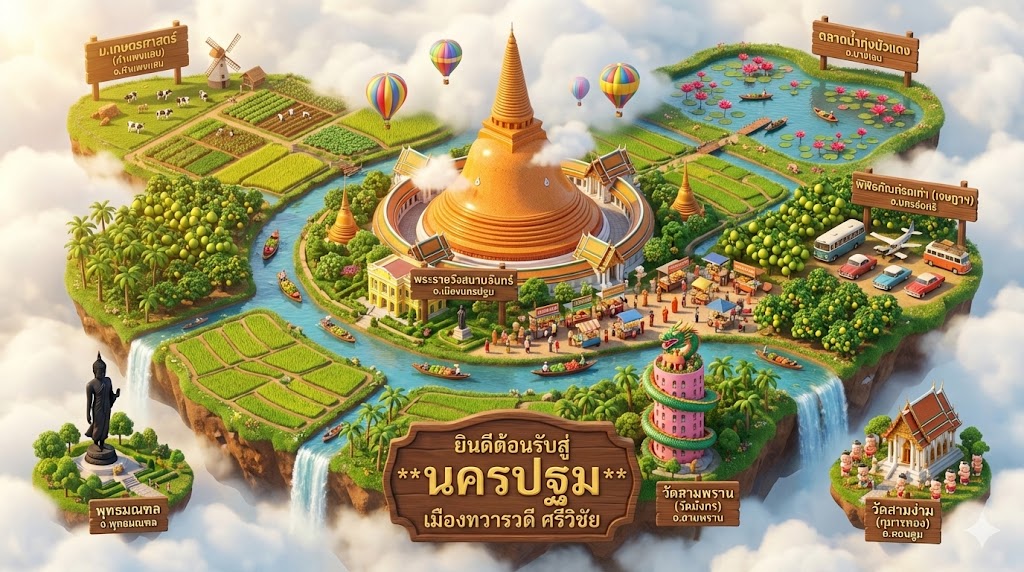 Prompt สำหรับสร้างภาพ 3D แผนที่จังหวัดนครปฐม