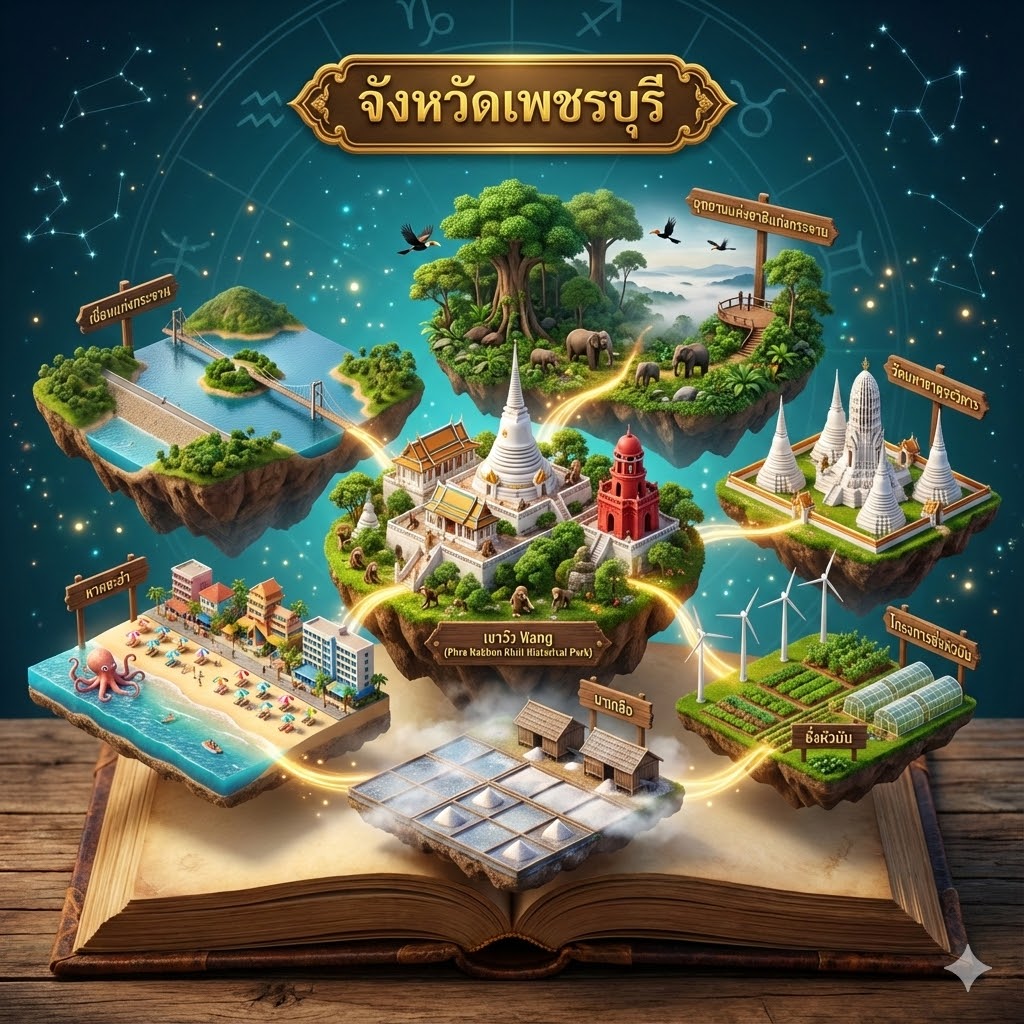 แผนที่ "จังหวัดเพชรบุรี" สไตล์ไดโอรามาหนังสือป๊อปอัพ