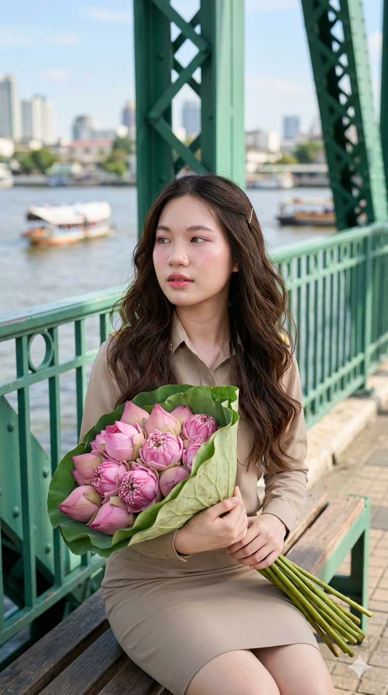 ครูสาวถือช่อดอกบัว