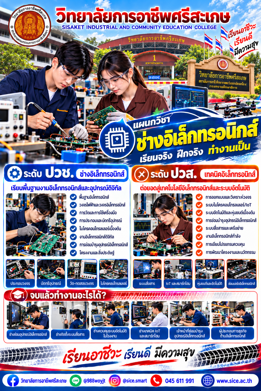 วิทยาลัยการอาชีพศรีสะเกษ เปิดรับสมัครนักเรียน นักศึกษา ระดับ ปวช. ปวส. และปริญญาตรี