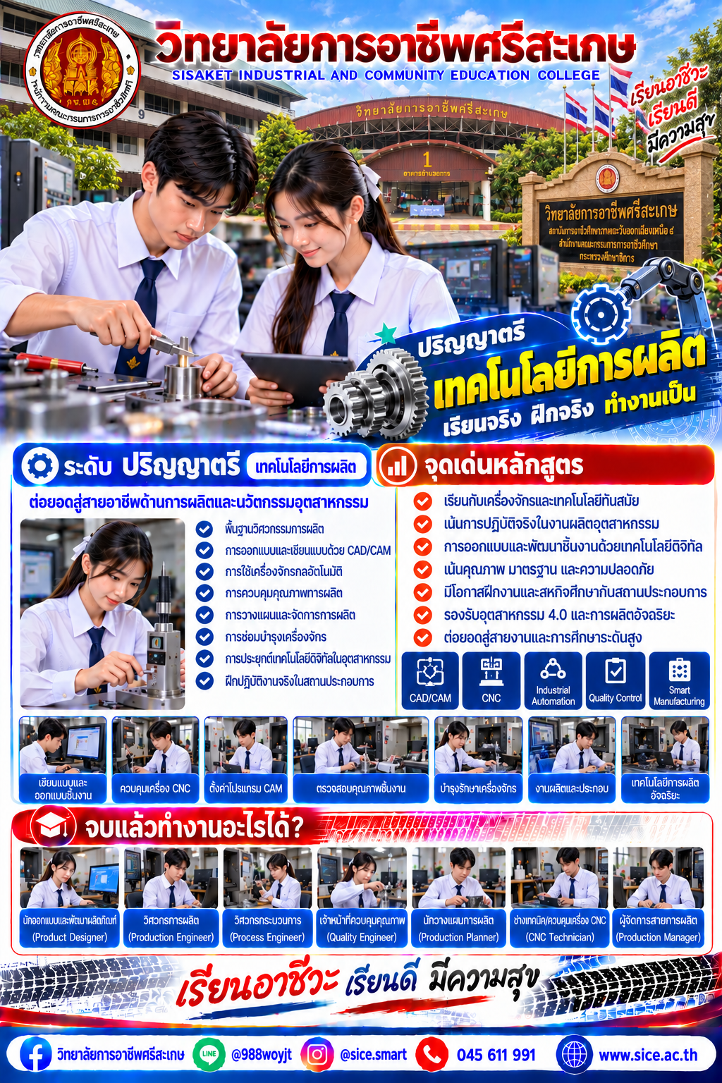 วิทยาลัยการอาชีพศรีสะเกษ เปิดรับสมัครนักเรียน นักศึกษา ระดับ ปวช. ปวส. และปริญญาตรี