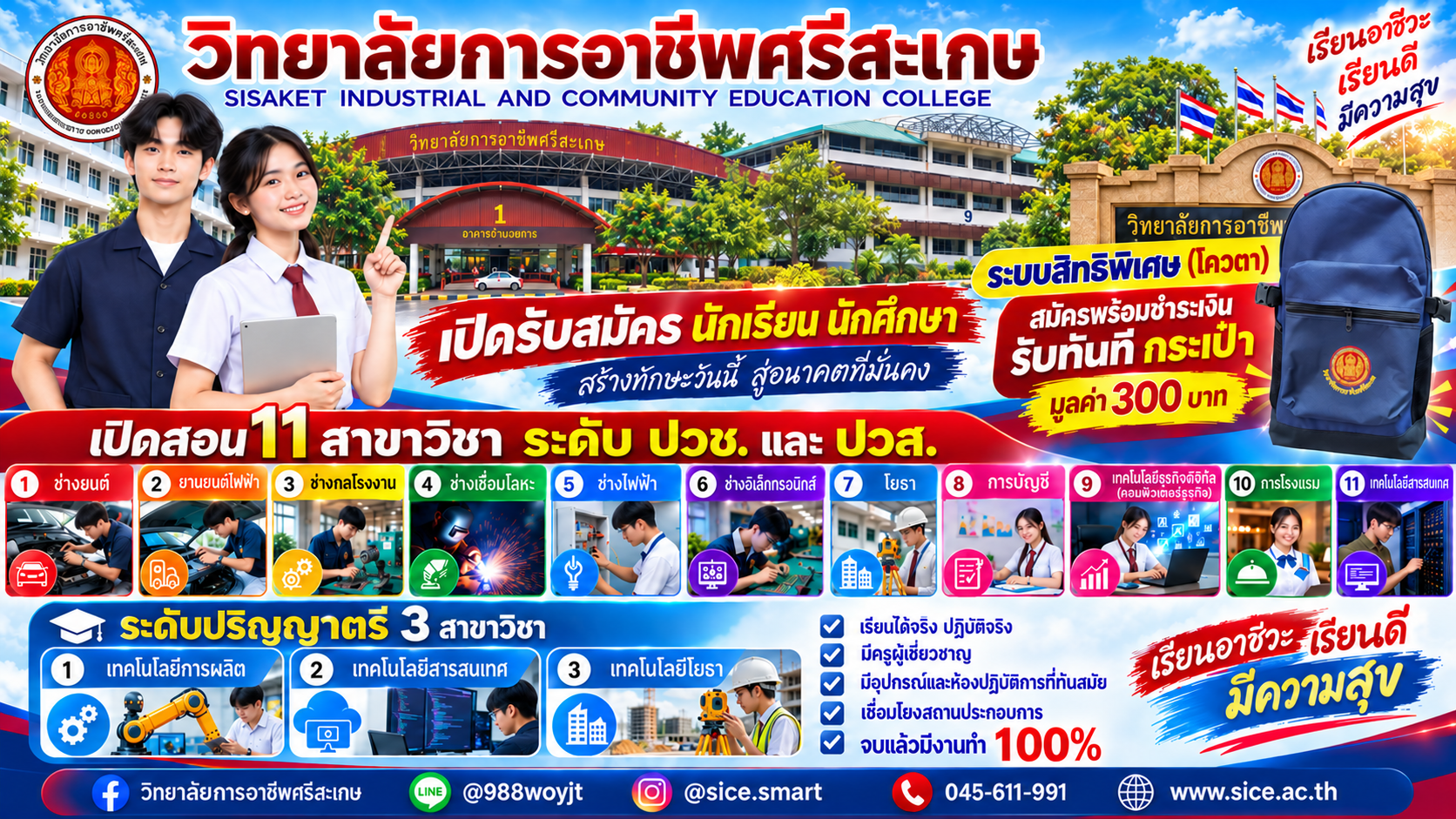 วิทยาลัยการอาชีพศรีสะเกษ เปิดรับสมัครนักเรียน นักศึกษา ประจำปีการศึกษา