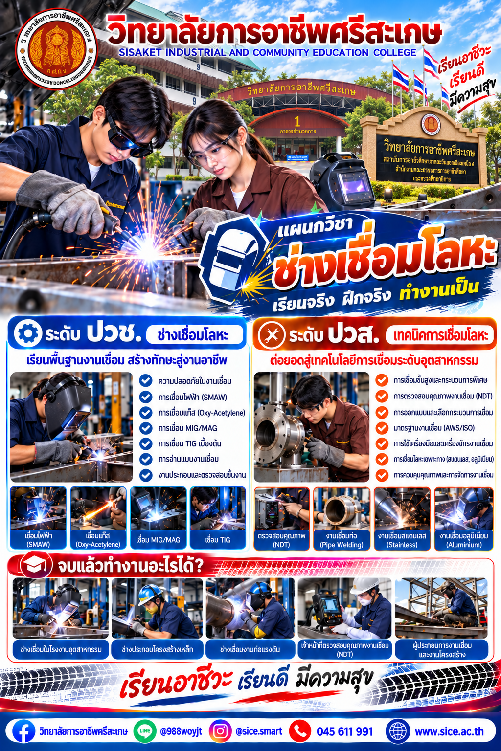 วิทยาลัยการอาชีพศรีสะเกษ เปิดรับสมัครนักเรียน นักศึกษา ระดับ ปวช. ปวส. และปริญญาตรี