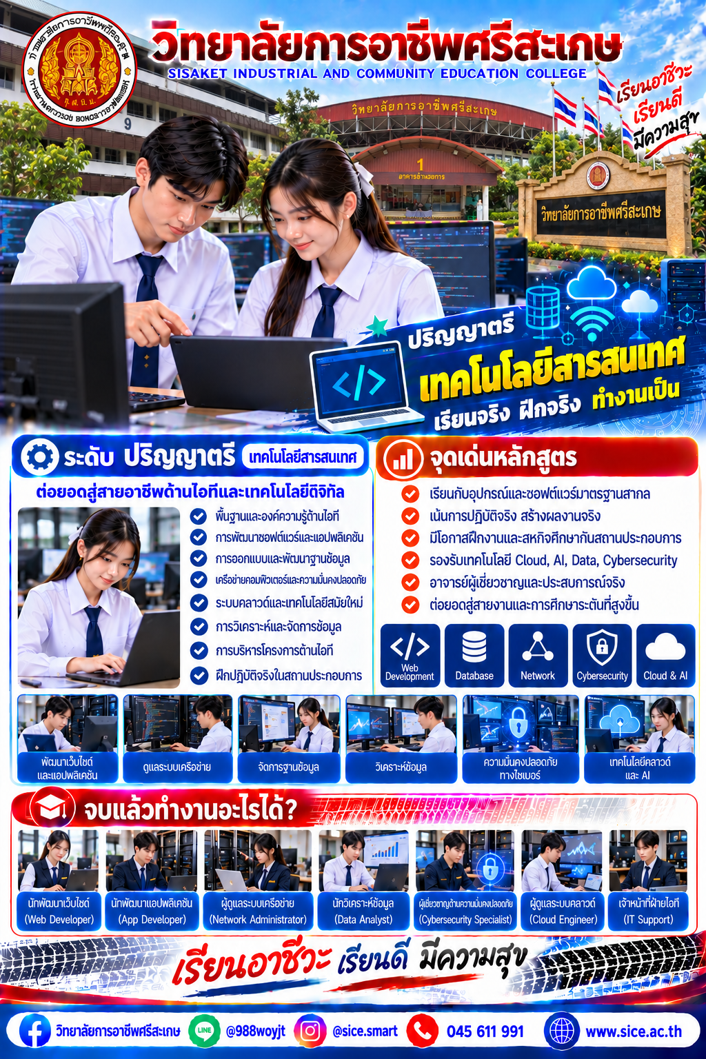 วิทยาลัยการอาชีพศรีสะเกษ เปิดรับสมัครนักเรียน นักศึกษา ระดับ ปวช. ปวส. และปริญญาตรี