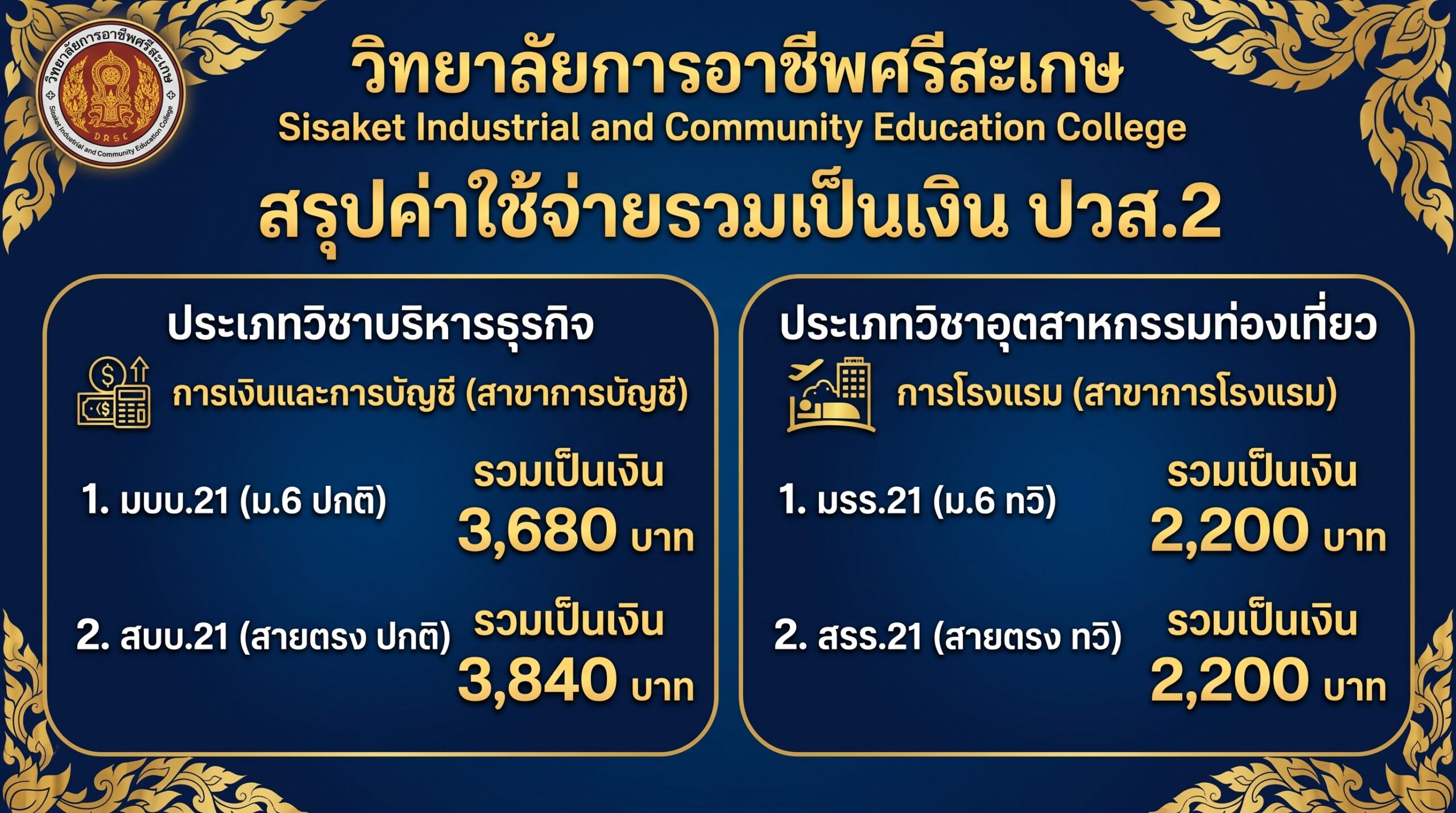 วิทยาลัยการอาชีพศรีสะเกษ แจ้งกำหนดการลงทะเบียนเรียน ภาคเรียนที่ 2 ปีการศึกษา 2569