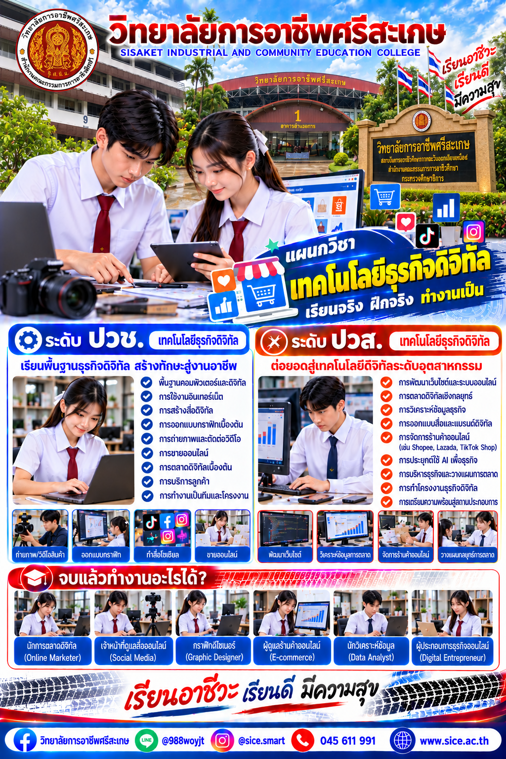 วิทยาลัยการอาชีพศรีสะเกษ เปิดรับสมัครนักเรียน นักศึกษา ระดับ ปวช. ปวส. และปริญญาตรี