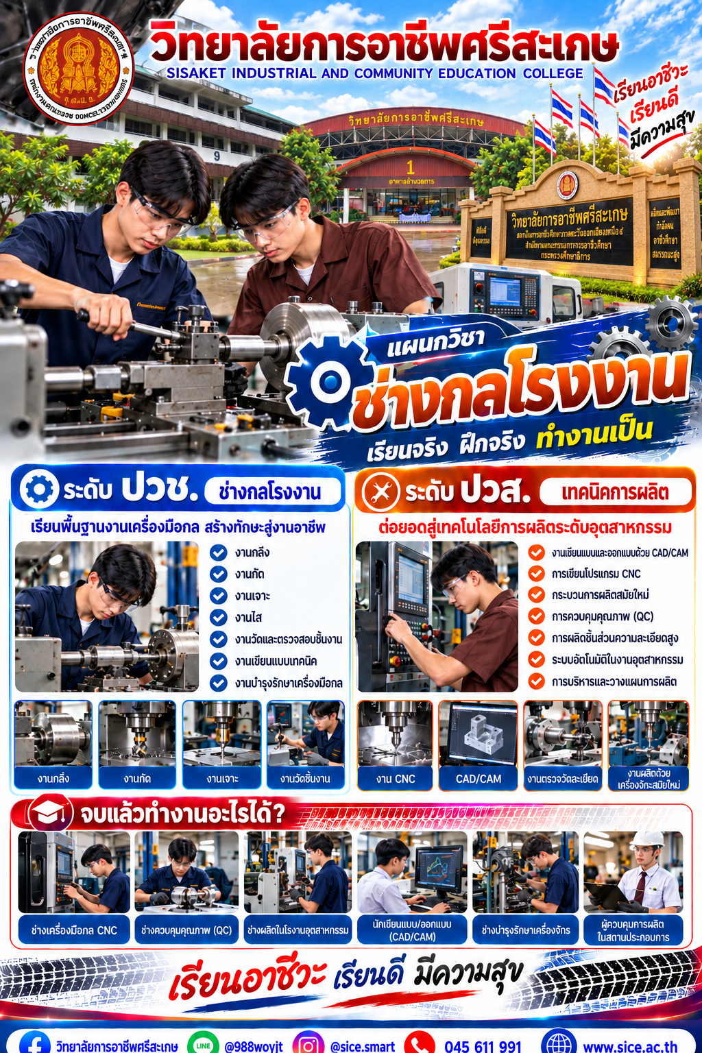 วิทยาลัยการอาชีพศรีสะเกษ เปิดรับสมัครนักเรียน นักศึกษา ระดับ ปวช. ปวส. และปริญญาตรี